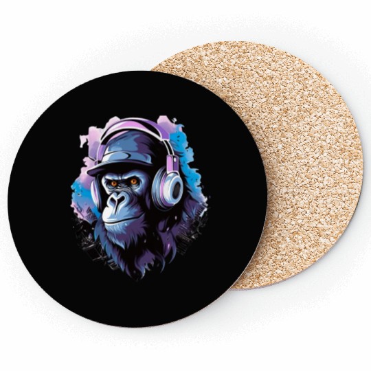 Gorilla with Headphones Music Monkey Coasters