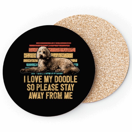 Retro I Love My Doodle Goldendoodle Dog Mom Dog Coasters