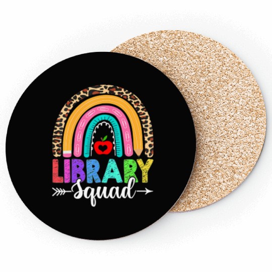 Library Squad Rainbow Leopard Teacher Back To Scho Coasters