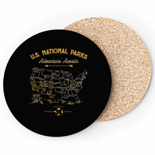 62 National Par Map Us Park Camping Hiking Coasters