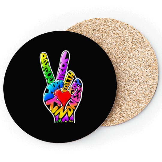 Peace Love Hope Joy Faith Kindness Word Art by Tan Coasters