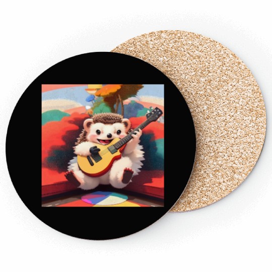 Cute Hedgehog playing Guitar Coasters
