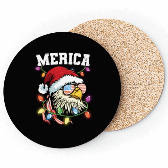 Merica Usa Flag Patriotic Veteran Santa Bald Eagle Coasters