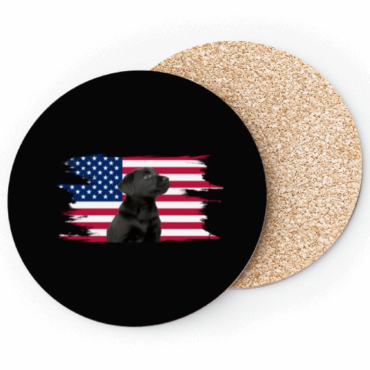 American Flag Dog Black Lab Puppy Coasters