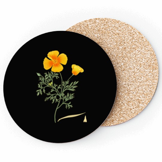 Californian Poppy Botaal Illustration Flower Coasters