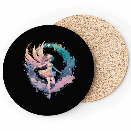 Watercolor Fairy Painting Fairycore Pastel Goth Bu Coasters