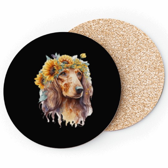 Watercolor Dachshund Sunflower Dog Breed Pet Puppy Coasters