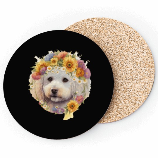 Watercolor Bichon Frise Sunflower Dog Breed Pet Pu Coasters