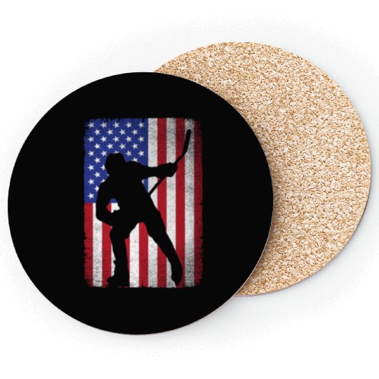 Patriotic Ice Hockey 4th of July USA American Flag Coasters
