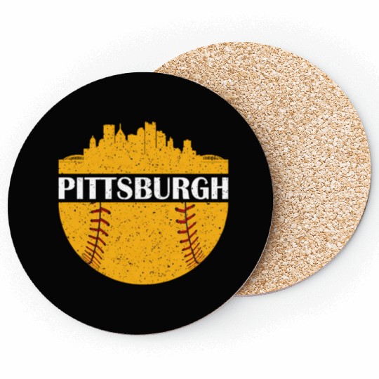 Pittsburgh Baseball Cityscape Distressed Novelty Coasters