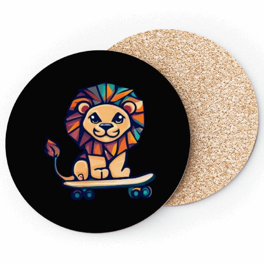 Cubist lion on skateboard Coasters