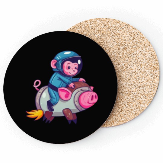 Pig and Monkey as Astronauts Coasters