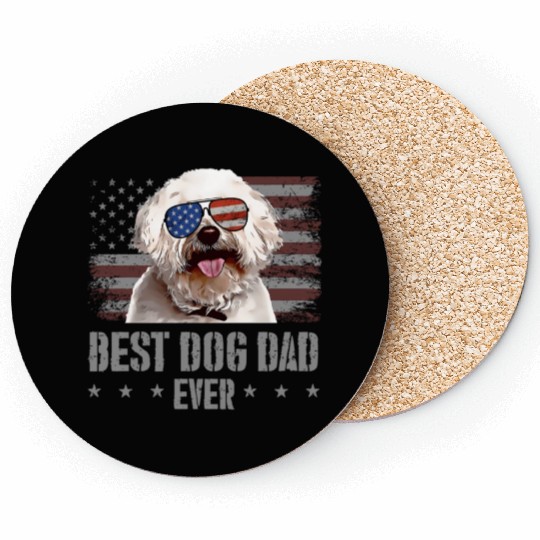 Bichons Frise Best Dog Dad Ever Usa American Flag Coasters