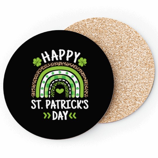 Happy St Patric Day Leopard Print Rainbow Coasters