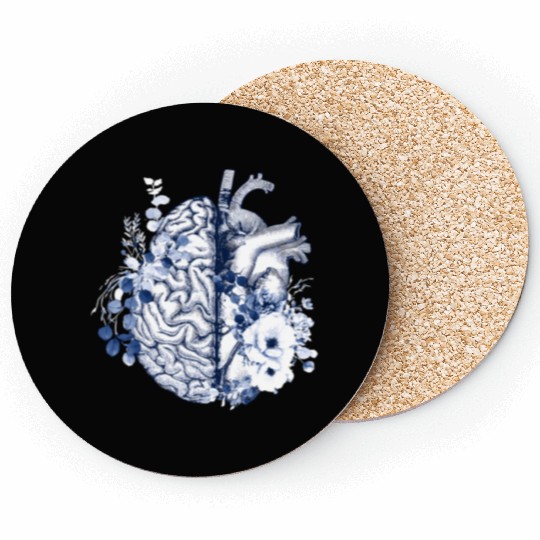Balance Head And Heart Anatomy Blue Flowers Coasters