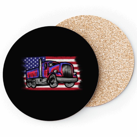 Dump Truck Usa Flag Garbage Trucker Coasters