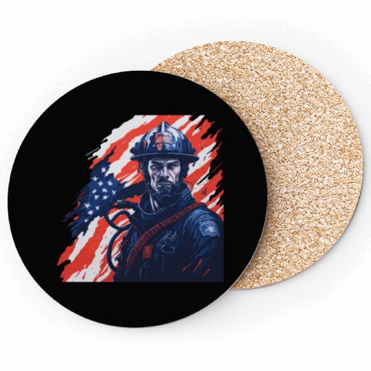 Firefighter USA Flag Design Coasters