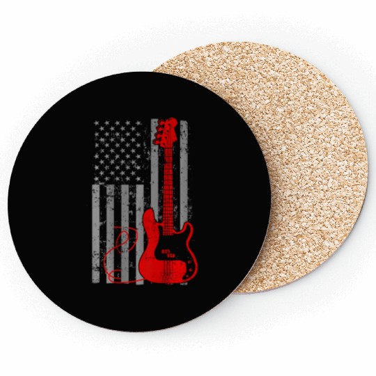 Bass Guitar Bass With American Flag American Coasters