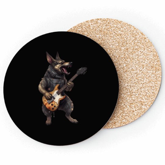 German Shepherd Dog Playing On Electric Guitar Coasters