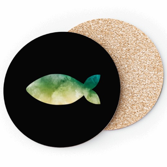 Fish green watercolor Coasters