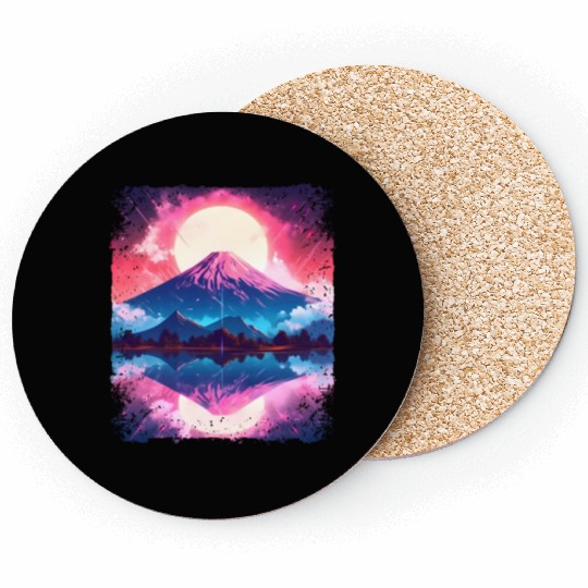 Mount Fuji Vaporwave Aesthetic Japan Sight Volcano Coasters