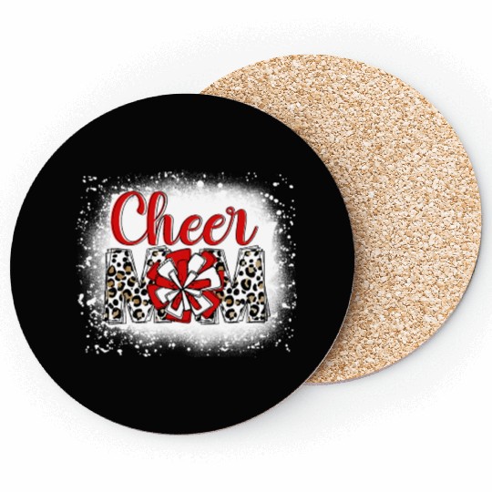 Cheer Mom Leopard Cheerleader Bleached Mother Coasters