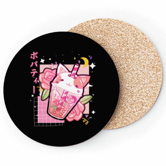Boba Tea Cat Bubble Tea Kawaii Anime Japanese Coasters