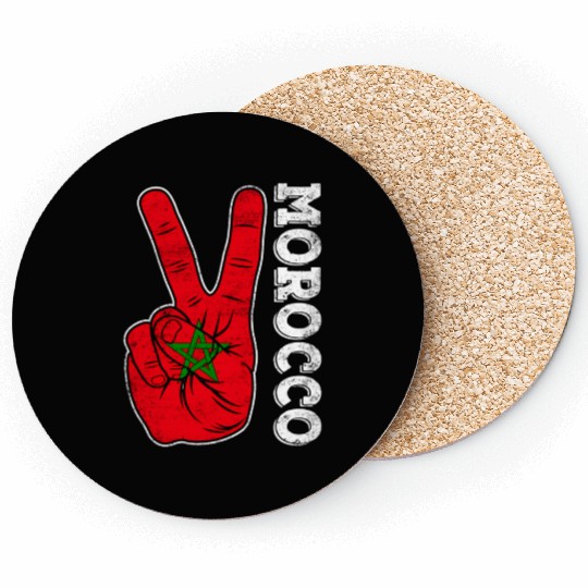 Victory Two Fingers Morocco Flag Patriotic Coasters