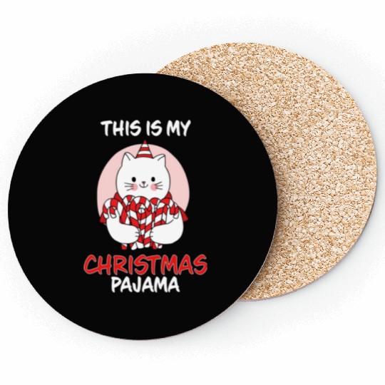 This Is My Christmas Pajama Cat In Candy Canes Coasters