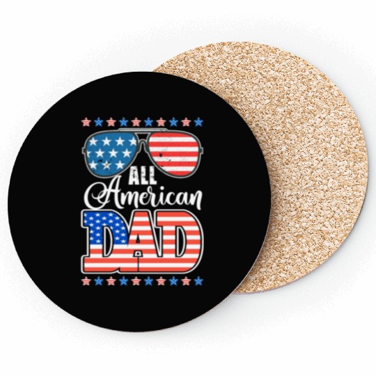 All American Dad Usa Sunglasses Flag Father's Day Coasters
