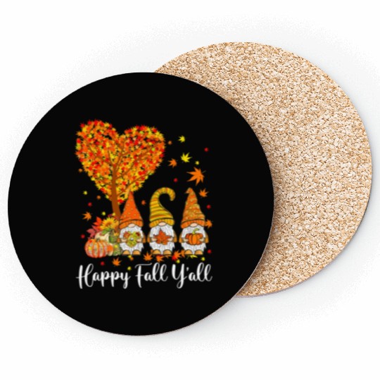 Happy Fall Y'all Gnomes Pumpkin Autumn Vibes Coasters