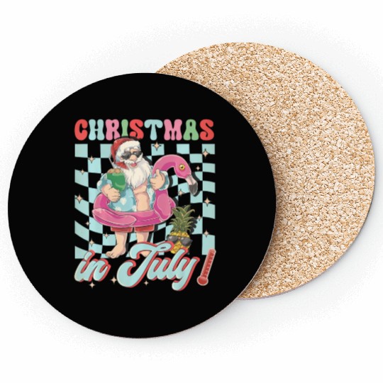Christmas In July Groovy Santa Flamingo Float Coasters