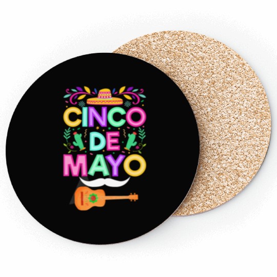 Cinco de Mayo Sombrero Mustache and Guitar Coasters