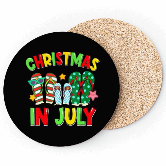 Christmas in July Flip Flops Summer Vacation Coasters