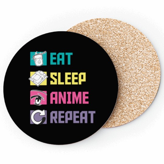 Eat Sleep Anime Repeat funny Coasters