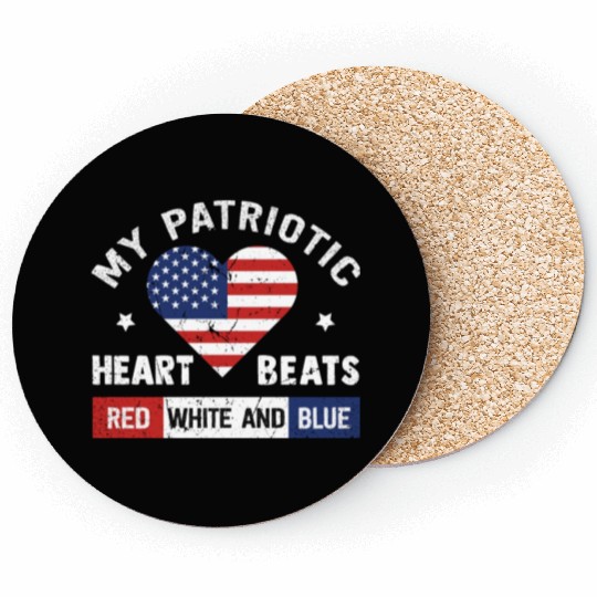 My Patriotic heart red white blue 4th of July Coasters