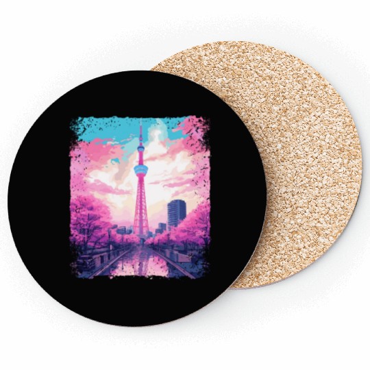 Aesthetic Skytree Tokyo Vaporwave Japanese Sight Coasters