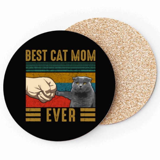 Vintage Best Cat Mom Ever Mothers Day Scottish Fol Coasters