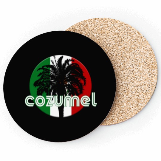 Cozumel Mexico Flag Native Palm Tree Mexican Coasters