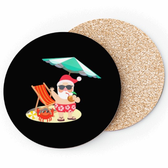 Santa Claus Beach Funny Summer Christmas In July Coasters