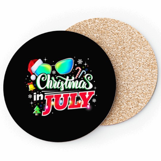 Christmas in July Santa Hat Sunglasses Summer Coasters
