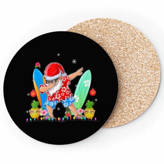 Dabbing Santa Christmas In July Hawaiian Xmas Coasters