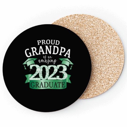 Proud Grandpa I 2023 Graduation Photo Decor Green Coasters