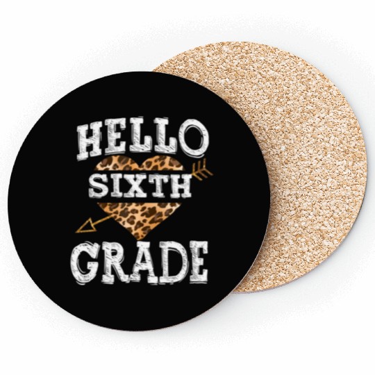 Hello 6th Grade Leopard Heart Back To School Coasters