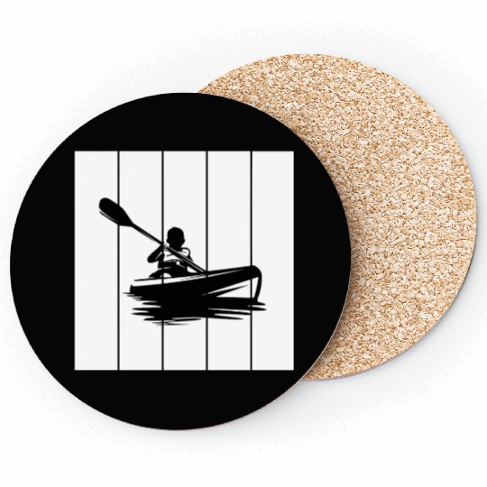 Man in a kayak boat rafting down a river Coasters