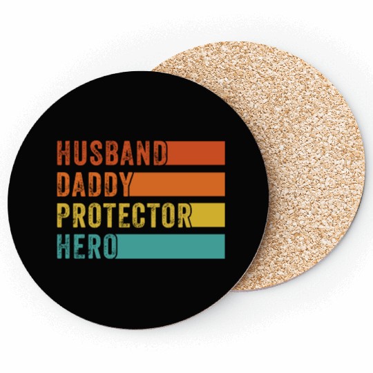 Retro Husband Daddy Protector Hero Fathers day Coasters