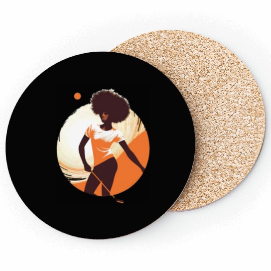 Golfer Girl Afro Woman Golf Player African Coasters