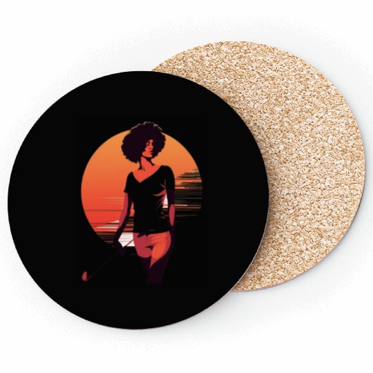 Golfer Girl Afro Woman Golf Player African Coasters