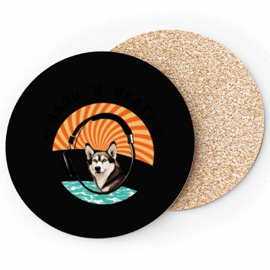 BARK 'N' BEATS-Robotic Siberian Husky & Headphone Coasters