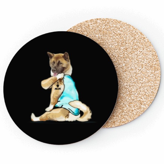 American-Akita Dog I Love Mom Tattoo Coasters